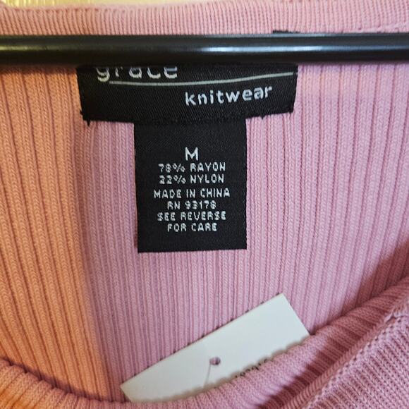 Grace Knitwear Size Medium M Light Pink Ribbed Long Sleeve Stretchy NWT NEW - Picture 5 of 9